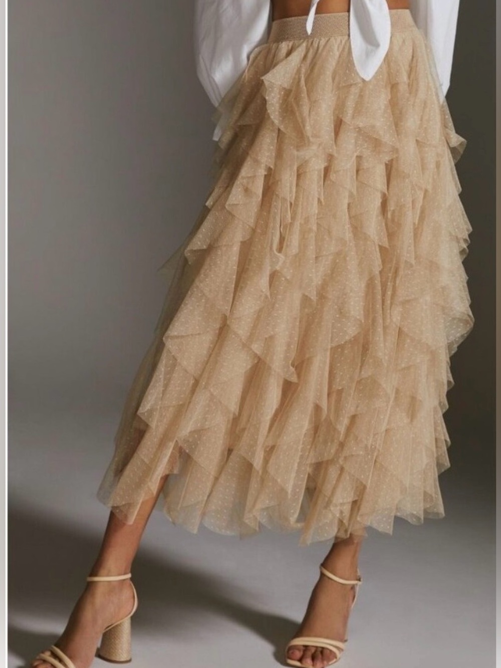 Anthropologie Chéri Ruffled Tulle Midi Skirt